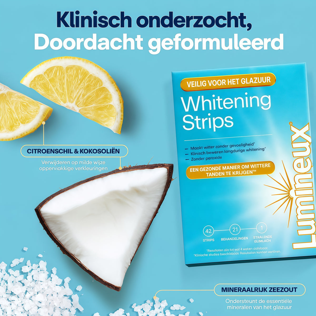 Lumineux Teeth Whitening Strips, Peroxide Free, 21 Treatments (3 Months)